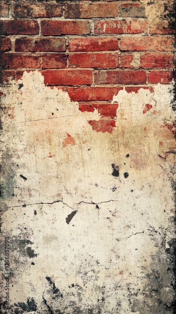 Obraz premium Weathered brick wall with peeling plaster showing age