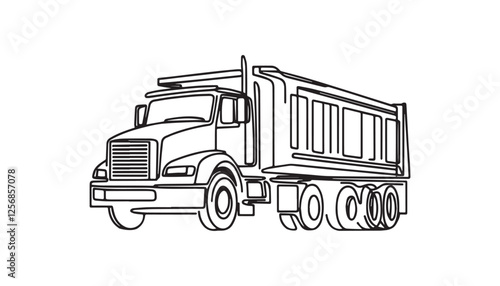 Continuous one single minimal line drawing truck