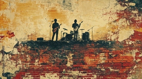 Wallpaper Mural Band performing music in silhouette against a weathered wall Torontodigital.ca