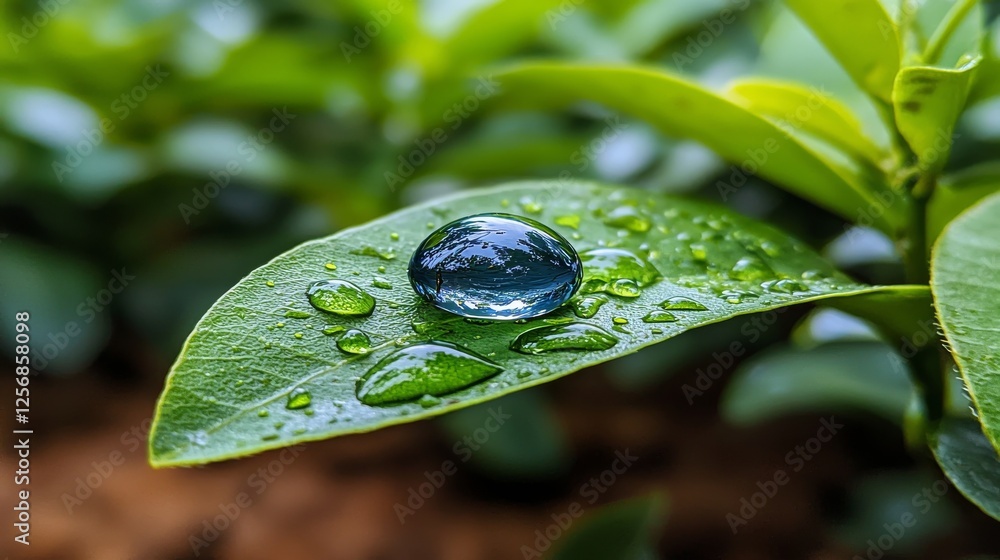 Large Water Droplet on Lush Leaf Nature Close-Up Fresh Environment Macro Photography Vibrant Colors Large Water Droplet on Lush Leaf Nature Close-Up Fresh Environment Macro Photography Vibrant Colors