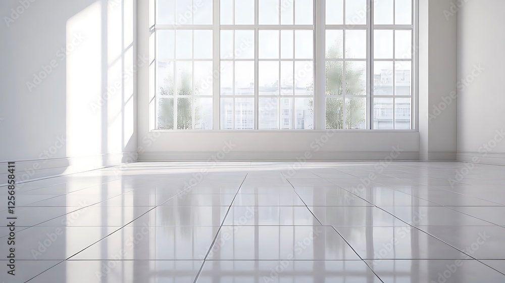Fototapeta premium Bright Minimalist Room with Large Window and Shiny Floor