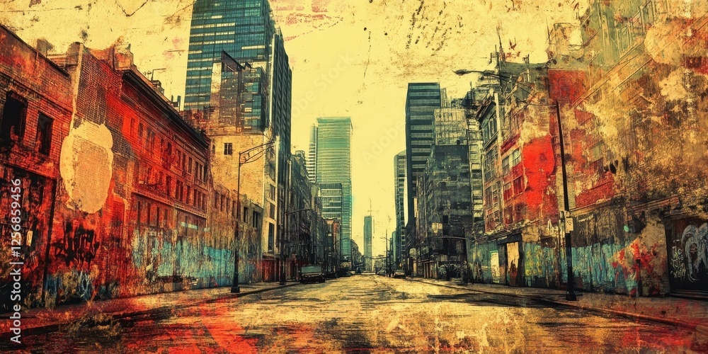 Fototapeta premium Urban cityscape featuring aged buildings and modern skyscrapers