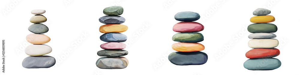 Balanced stacked stones cairn in various colors and shapes creating a peaceful minimalist and natural design for wellness meditation and tranquility The stone tower symbolizes harmony balance Balanced stacked stones cairn in various colors and shapes creating a peaceful minimalist and natural design for wellness meditation and tranquility The stone tower symbolizes harmony balance