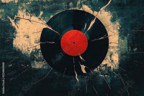 Broken vinyl record against a distressed textured abstract background photo