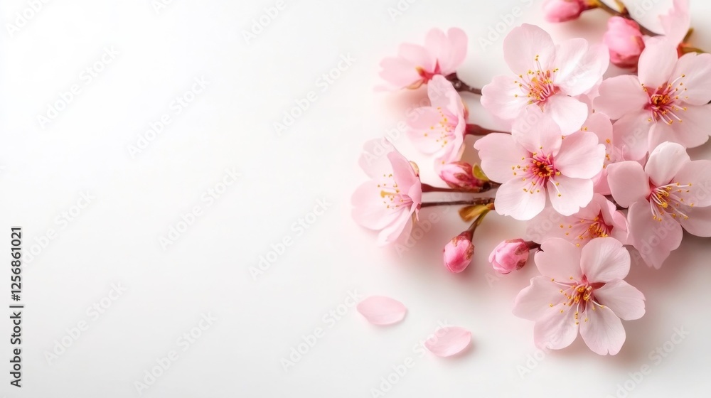 Close-up of Beautiful Pink Cherry Blossom Flowers on a White Background. Generative AI Close-up of Beautiful Pink Cherry Blossom Flowers on a White Background. Generative AI