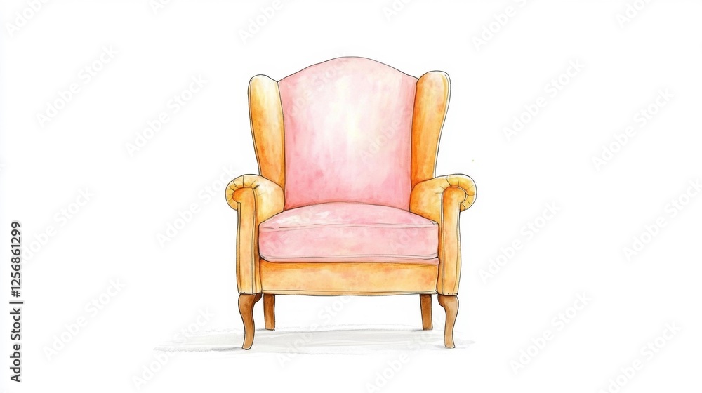 Fototapeta premium Vintage Armchair with Soft Pink Upholstery and Wooden Legs. Generative AI