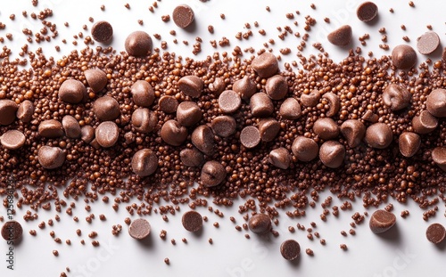 Chocolate sprinkles on white background with texture and pattern photo