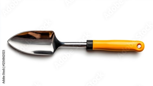 Close-Up Image of a Metal Hand Trowel with Yellow Handle on White Background. Generative AI photo