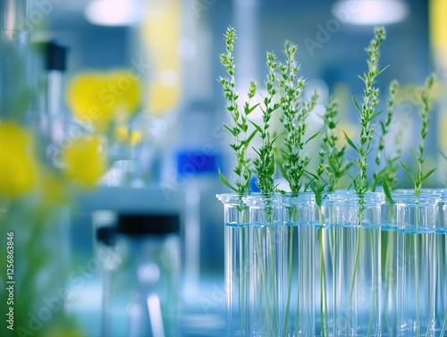 Plants Growing in Test Tubes: A Scientific Study of Plant Growth in a Controlled Environment,  Exploring Hydroponics and Botany. photo