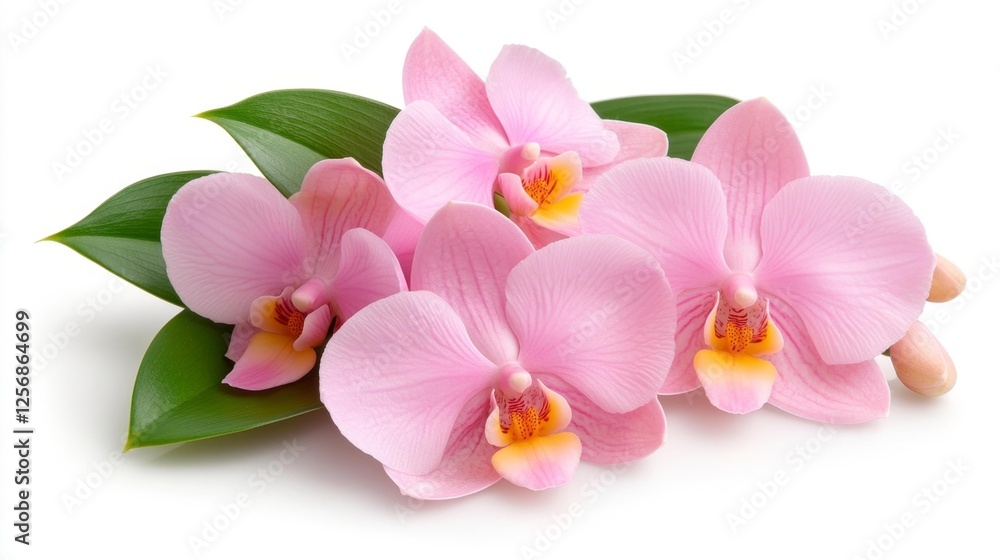 Close-up of beautiful pink orchids with vibrant flowers and green leaves. Generative AI Close-up of beautiful pink orchids with vibrant flowers and green leaves. Generative AI