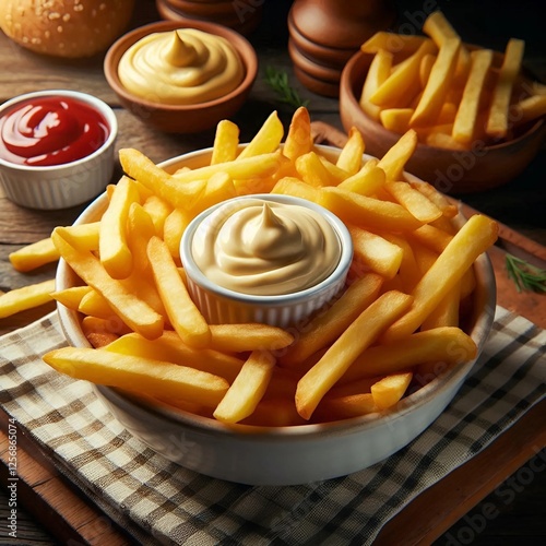 Franch fríes with different sauces
