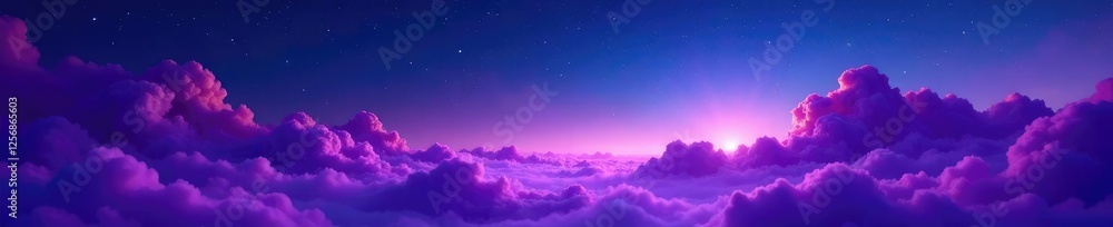 Fototapeta premium Majestic swirling clouds of purple mist against a starry night sky with twinkling lights, purple mist, misty atmosphere
