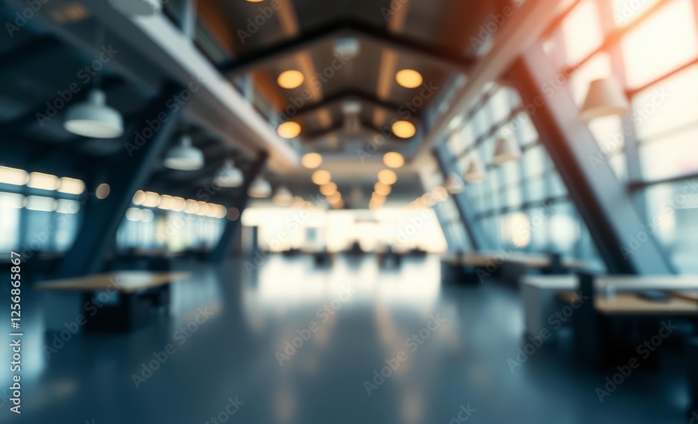 Blurred empty open space office abstract light bokeh at office interior background for design architecture photographyarchitecture city building urban design exterior background tourism