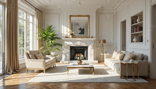 Luxury Living Room Interior Design with Elegant Fireplace and Gold Accents