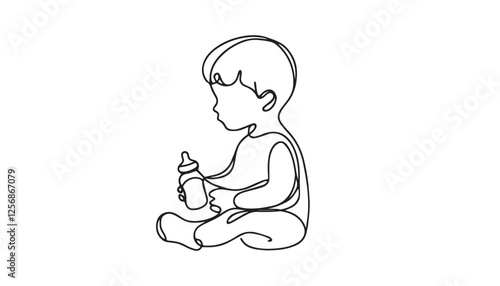 Continuous one single minimal line drawing kid