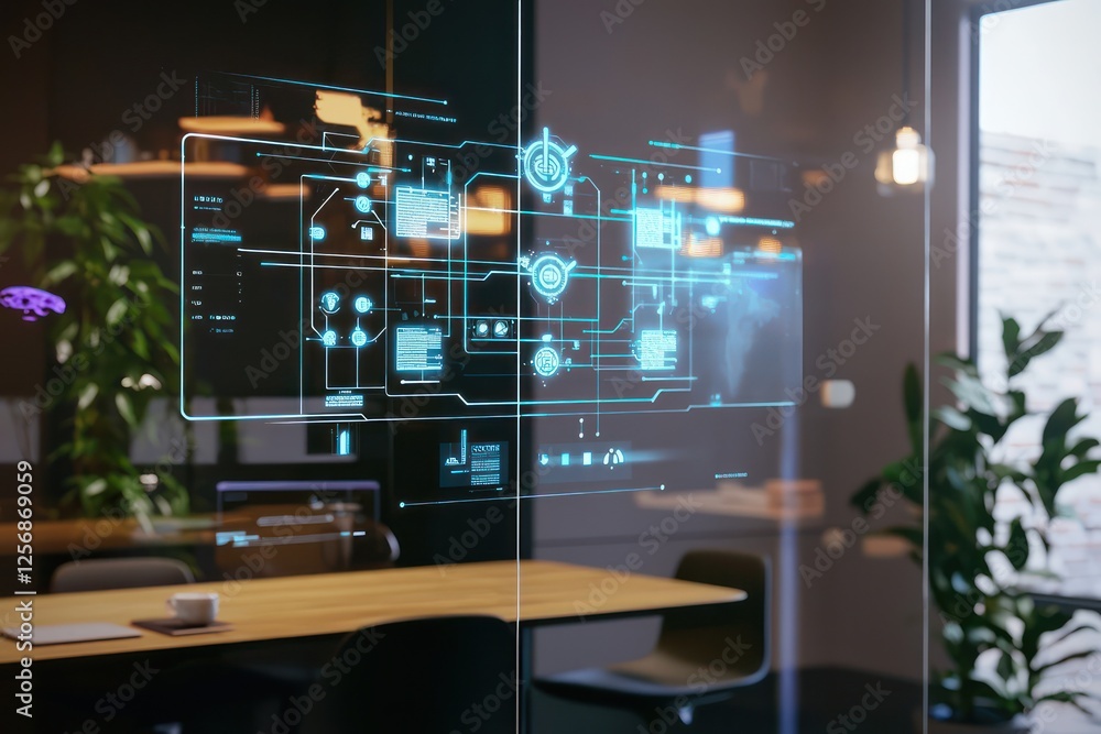 Fototapeta premium Strategic planning enhanced with AI-generated holographic decision trees.
