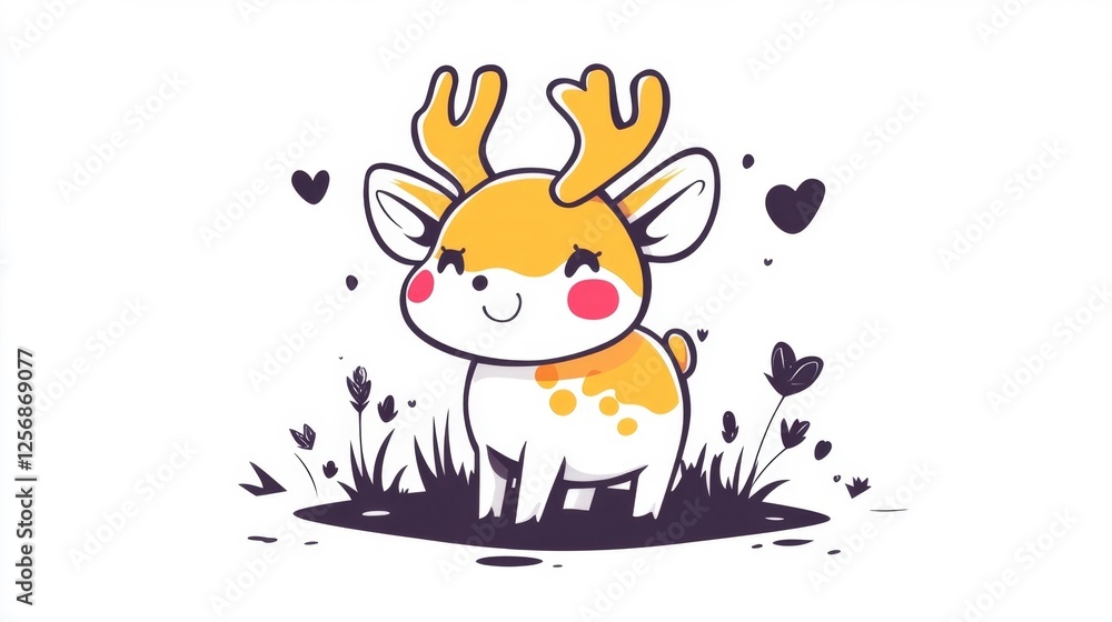 Fototapeta premium Cute Deer with Antlers and Pink Cheeks in a Pastel Setting. Generative AI