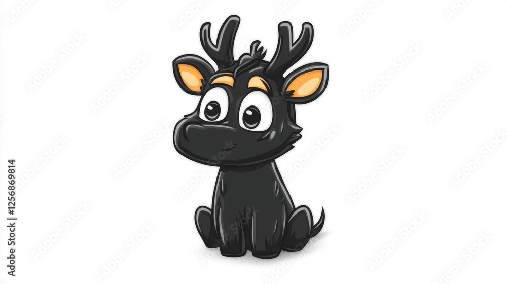 Obraz premium Cute Black Animal with Antlers Sitting on Isolated White Background. Generative AI