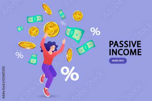 Woman sitting near laptop. working at the computer. Making Money Online. Profitable Internet Project Vector outline Illustration. Successful full-time freelancer. Flat style.