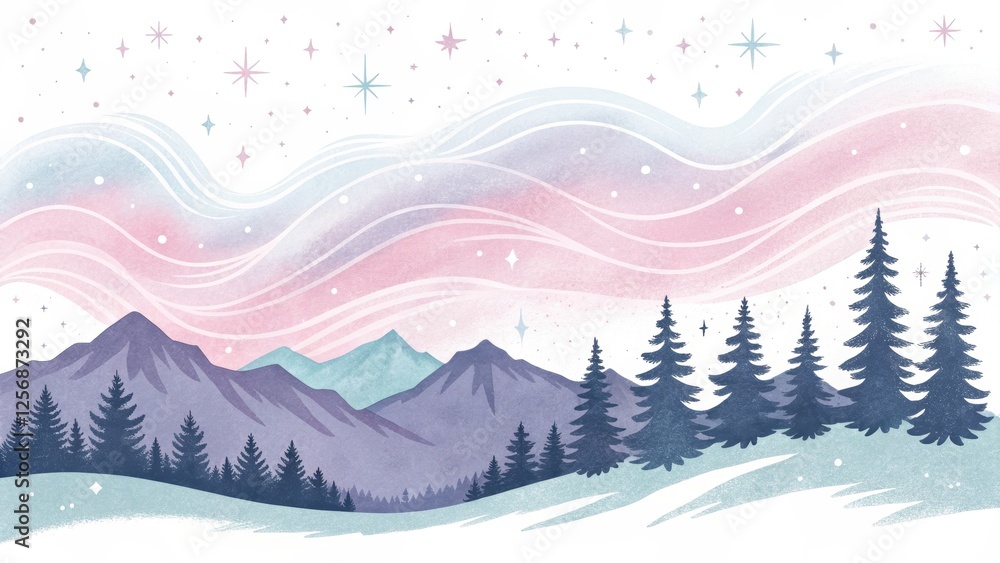Fototapeta premium Winter mountain landscape with colorful sky patterns