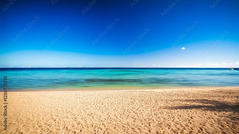 Obraz premium 広々とした真夏の砂浜と海 背景素材 チラシ・バナー・動画素材 AI生成素材