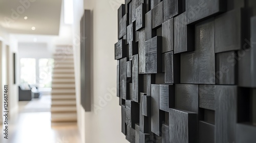 Modern Interior Design: Abstract Dark Wood Wall Art in a Luxurious Hallway