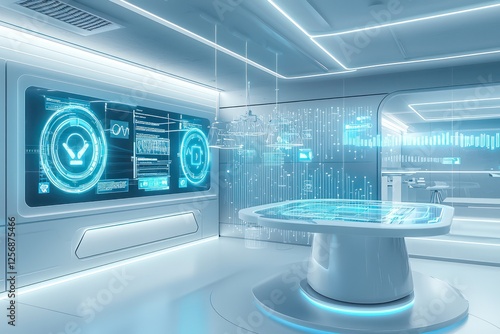 Contemporary observability coworking lab in cloud-native environment, holographic data tracking.