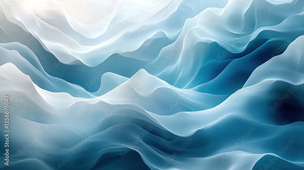 Obraz premium Ethereal blue waves undulating in a serene, abstract ocean landscape with soft light