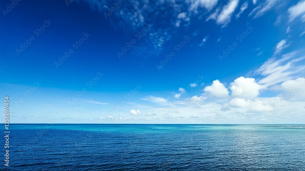 Obraz premium 広々とした真夏の青空と海 大海原 背景素材 チラシ・バナー・動画素材 AI生成素材