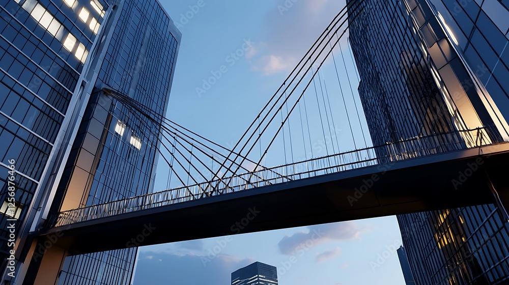 Modern Suspension Bridge Between Skyscrapers Modern Suspension Bridge Between Skyscrapers