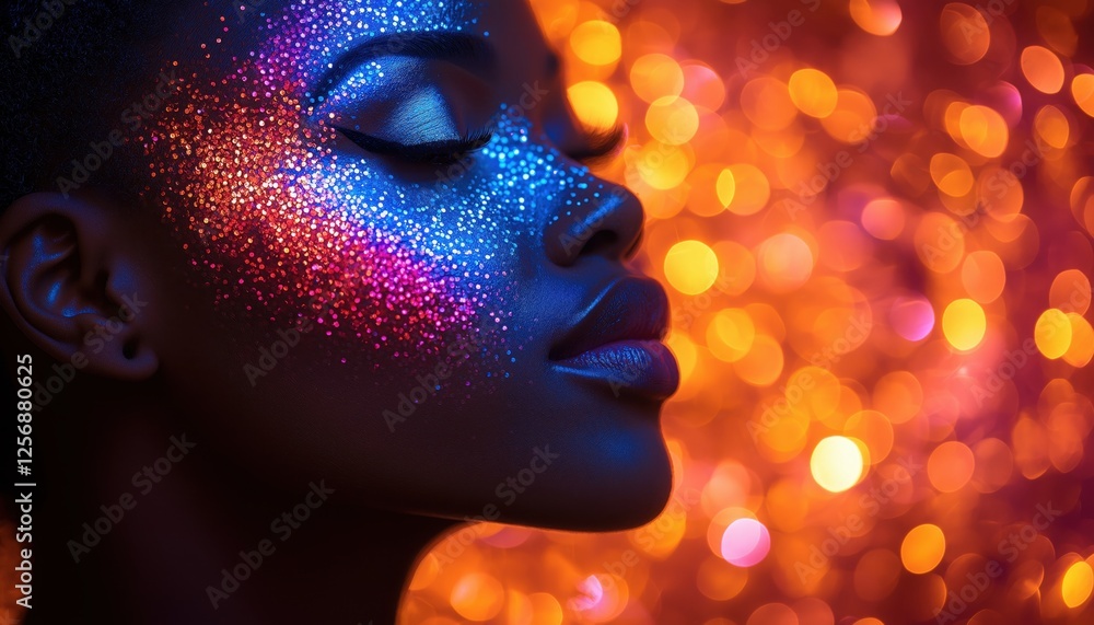 Radiant Glitter Beauty Woman with Sparkling Face Makeup Radiant Glitter Beauty Woman with Sparkling Face Makeup