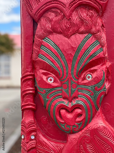 Obraz na płótnie Maori decoration on the rwall of Te Tiriti O Waitangi Marae in the Bay of Island w salonie