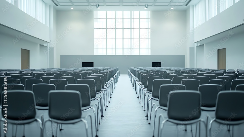 Large empty conference hall with rows of chairs Large empty conference hall with rows of chairs