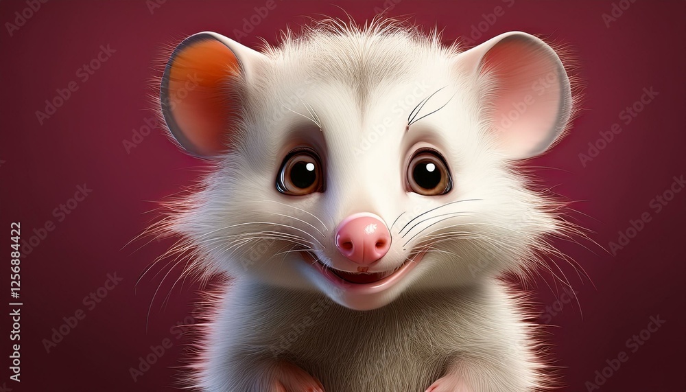 Niedliches Opossum, bordeaux Hintergrund Niedliches Opossum, bordeaux Hintergrund