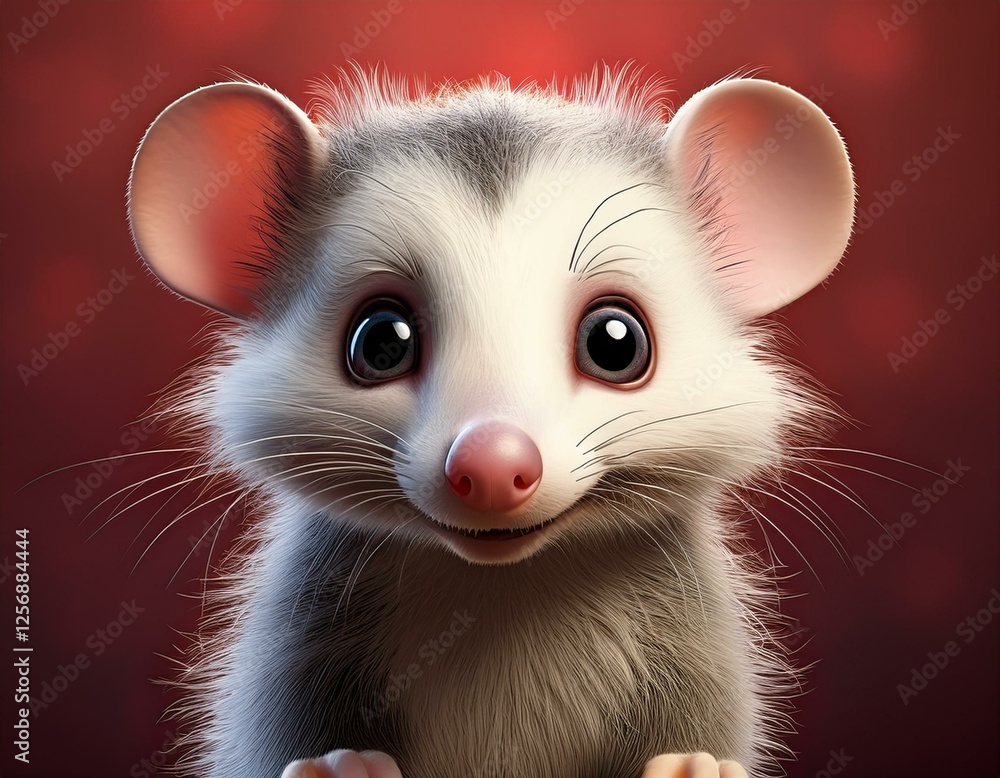 Niedliches Opossum, bordeaux Hintergrund Niedliches Opossum, bordeaux Hintergrund