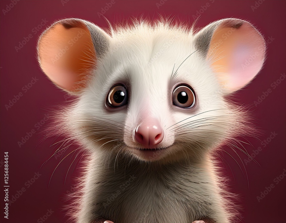 Fototapeta premium Niedliches Opossum, bordeaux Hintergrund