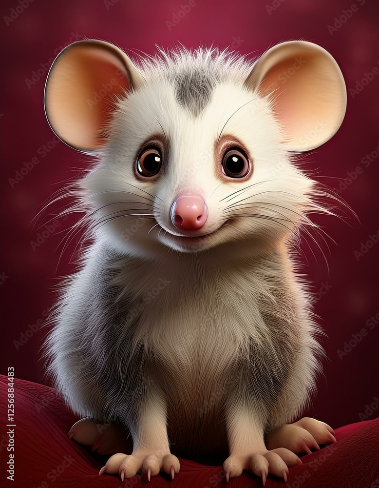 Niedliches Opossum, bordeaux Hintergrund Niedliches Opossum, bordeaux Hintergrund