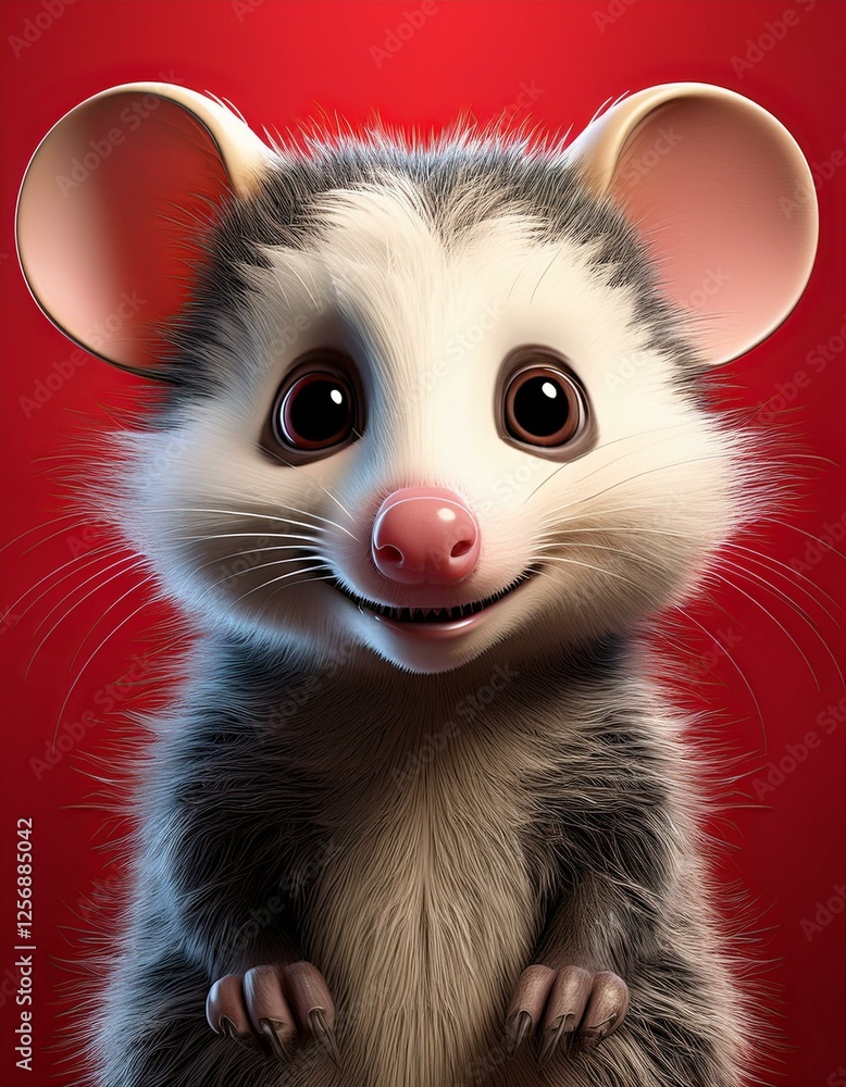 Niedliches Opossum, roter Hintergrund Niedliches Opossum, roter Hintergrund