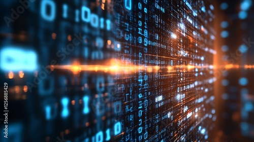 Futuristic digital representation of binary codes in blue tones demonstrating advanced data technology and information flow : Generative AI