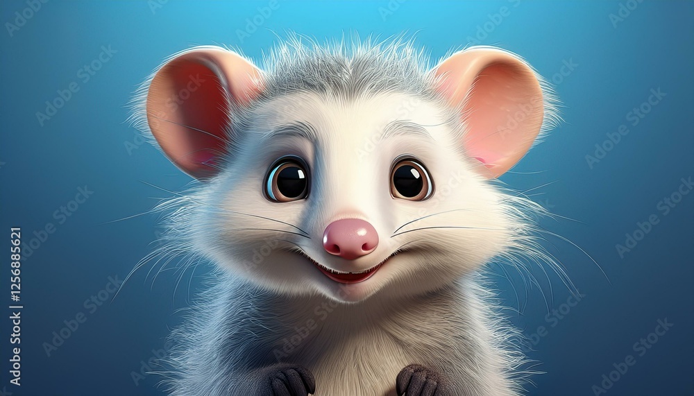 Niedliches Opossum, blauer Hintergrund Niedliches Opossum, blauer Hintergrund