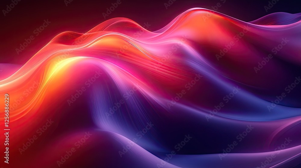 Obraz premium Abstract colorful waves of light creating a vibrant flowing landscape in a digital art setting
