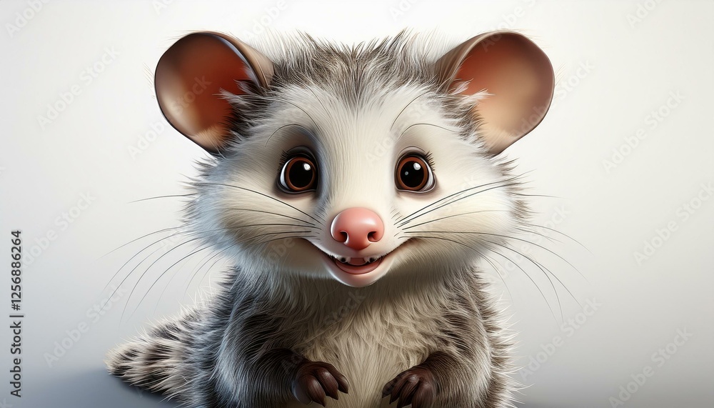 Fototapeta premium Niedliches Opossum, weißer Hintergrund
