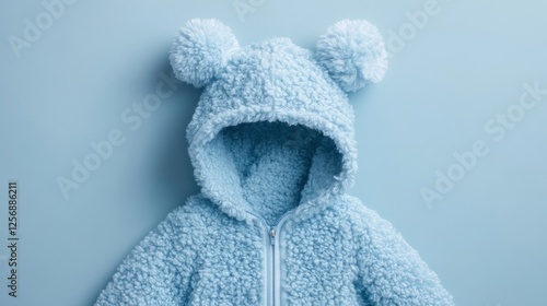 Baby blue fleece jacket with fluffy ears, studio shot, ready for sale photo