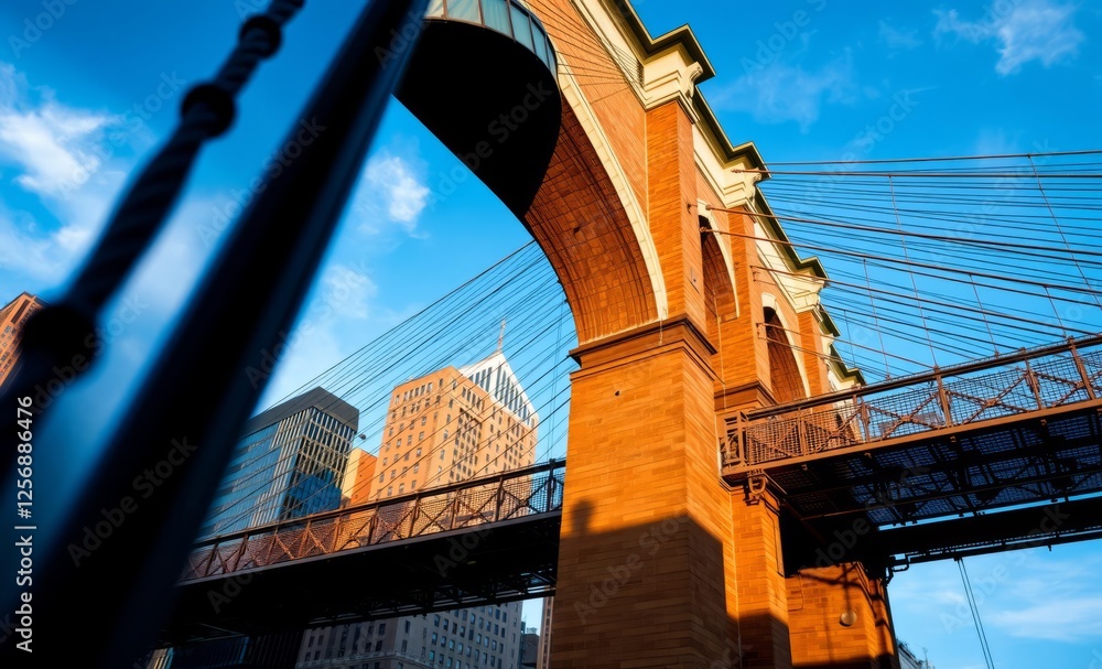 Brooklyn bridge cables framing the sky above new york city skyli architecture photographyarchitecture city building urban design exterior background tourism