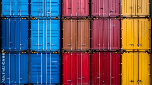 Colorful Shipping Containers Stacked in Neat Rows at a Construction Site or Port Area : Generative AI photo