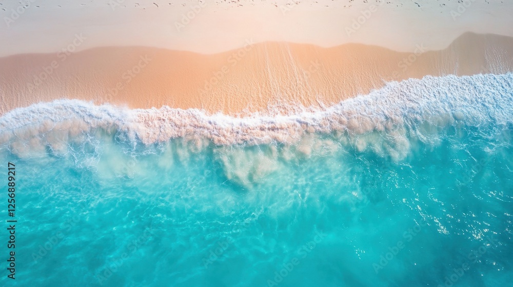 Fototapeta premium Tranquil Tropical Waters: Serene Ocean Waves Reflecting Sunlight for Relaxation and Peaceful Beach Destinations