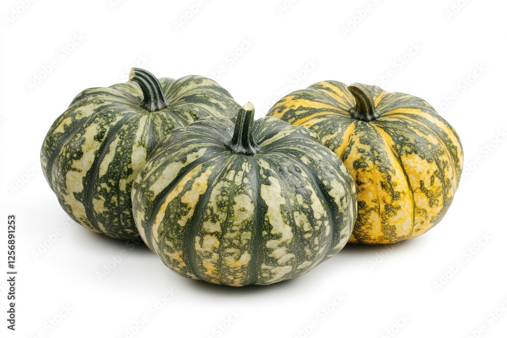 Three Vibrant, Decorated Miniature Pumpkins Displaying a Stunning Array of Green and Yellow Hues. Three Vibrant, Decorated Miniature Pumpkins Displaying a Stunning Array of Green and Yellow Hues.
