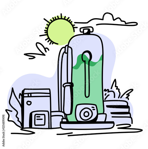 hydrogen fuel cell system with a sunny background, showcasing clean energy production. Perfect for educational materials, presentations, and designs related to renewable energy and sustainability