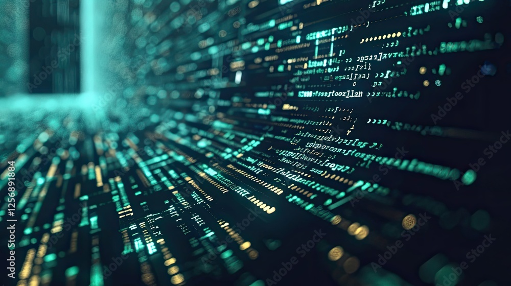 Glowing lines of code on dark backdrop