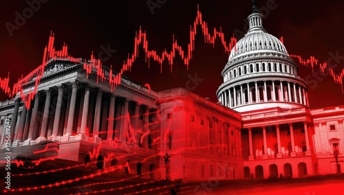 U.S. Capitol Building Amidst a Declining Stock Market  A Visual Representation of Economic Uncertainty and Political Impact